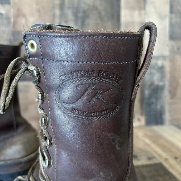 JK Spokane WA Custom Logger Plain Toe Lace Up Work Boots Mens 9 D - Picture 9 of 12